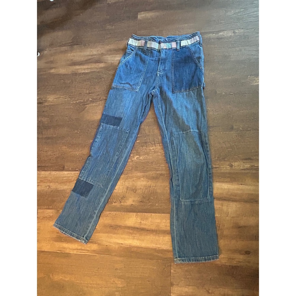 Pilcro Anthropologie Patchwork Carpenter Jeans Blue Denim Straight Leg Size 27